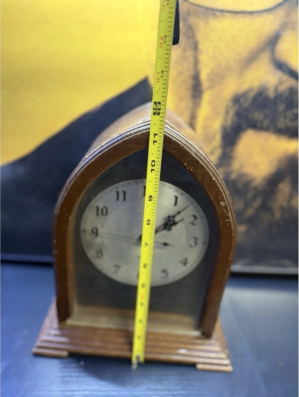 Vintage 1930s Hammond Electric Wood Desk Clock Gothic Arch Spin Start Art Deco